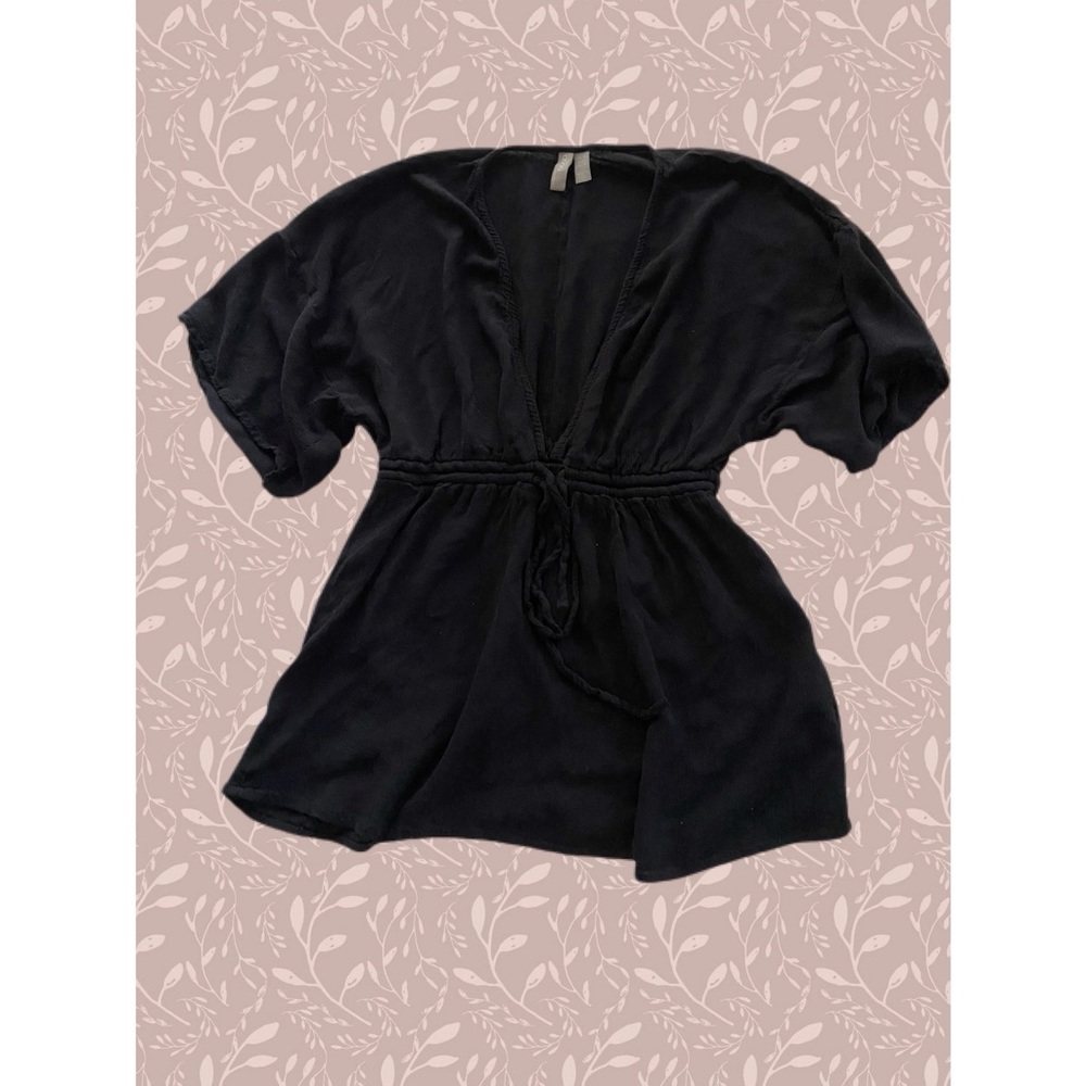 ASOS DESIGN PETITE CRINKLE BEACH COVER UP WITH CHANNEL WAIST AND DRAPE SLEEVES